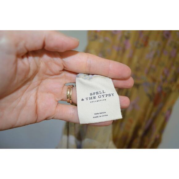 Spell & The Gypsy Wild Bloom Short Sleeve Dress Long Maxi Golden X Small - Picture 8 of 9